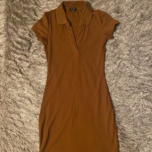 brown short sleeve collard dress